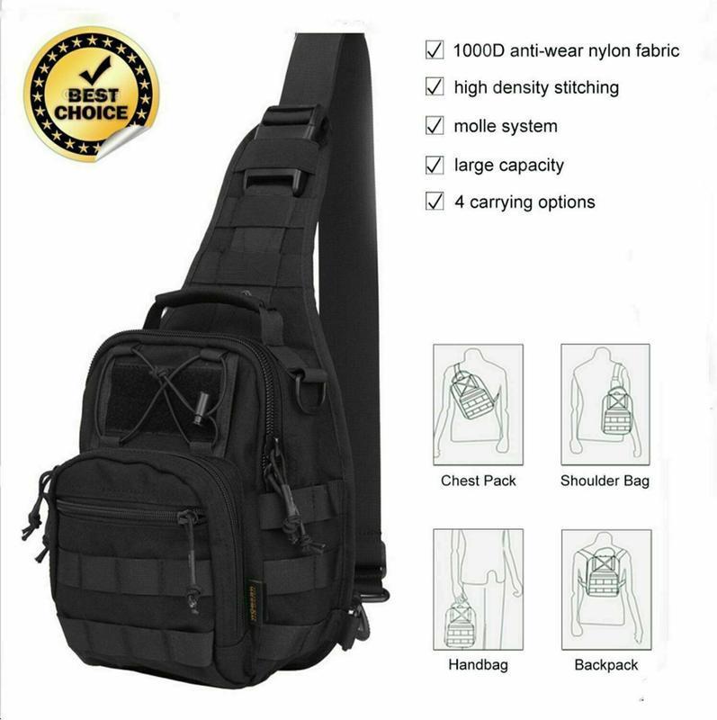 Tactical Shoulder Sling Bag Small Outdoor ChestPack for Men Traveling, Trekking, Camping, RoverSling Daypack Black 