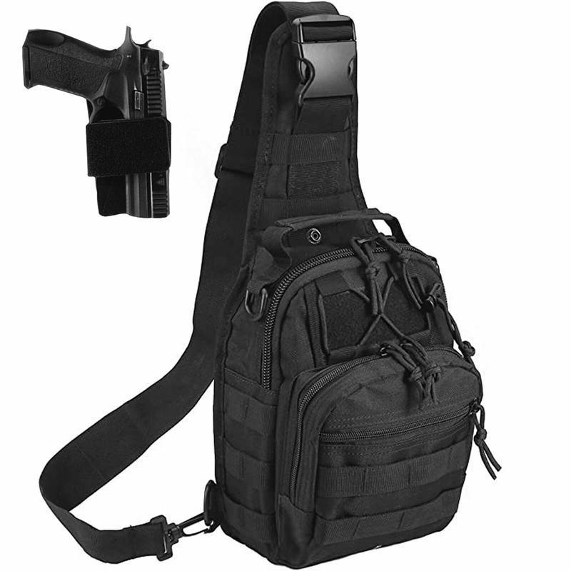 Tactical Shoulder Sling Bag Small Outdoor ChestPack for Men Traveling, Trekking, Camping, RoverSling Daypack Black 