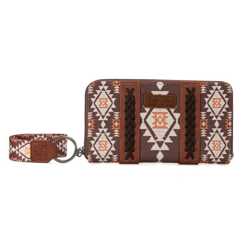 Wrangler Full Size Wallet Purse for Women Western Aztec Clutch Wristlet Wallet with Credit Card Holder