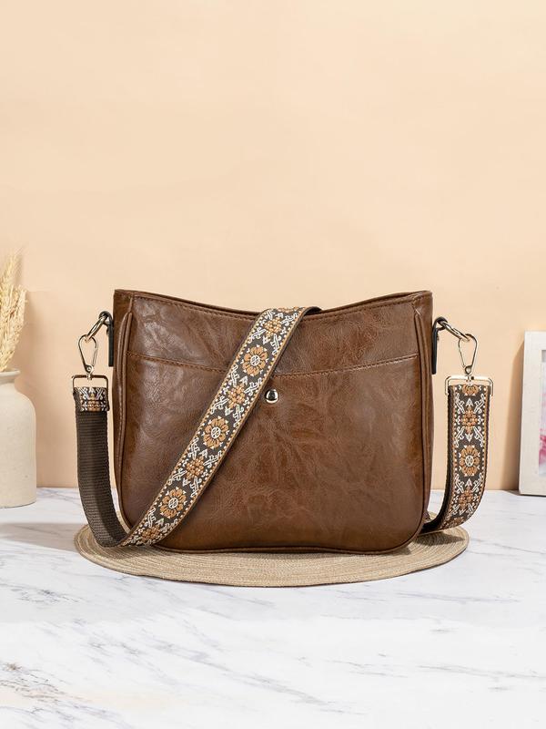 Women's Western Style Solid Color Shoulder Bag, Fashionable Pu Leather Crossbody Bag for Work & Daily Used, Casual Trendy Versatile High-quality Daily Commuting Bag