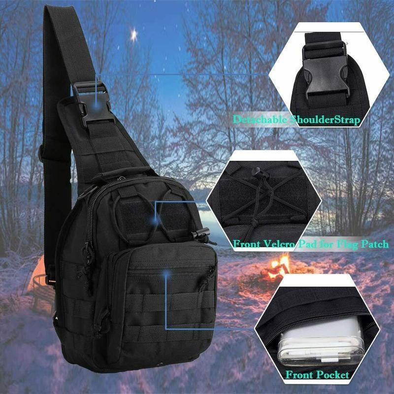 Tactical Shoulder Sling Bag Small Outdoor ChestPack for Men Traveling, Trekking, Camping, RoverSling Daypack Black 