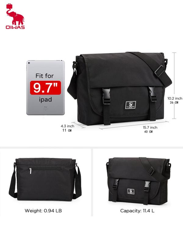 Men's Classic 14 Inch Plain Lightweight Waterproof Zipper Crossbody Bag, Casual Versatile Laptop Messenger Bag, Casual Business Bag for Men