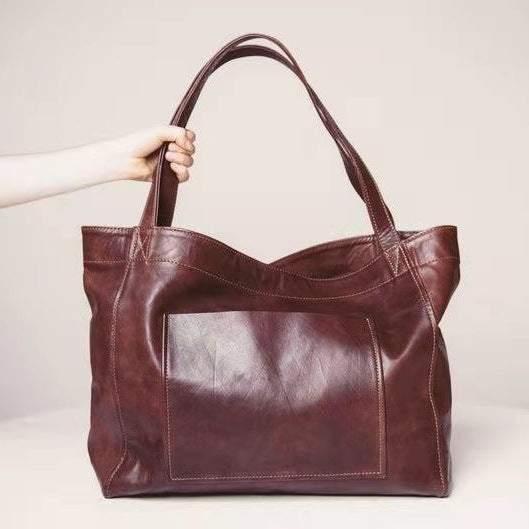 Large Oil Wax Leather Tote Bag