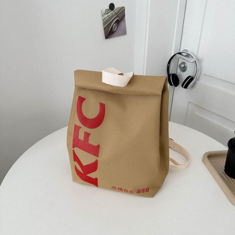 McDonald's Backpack Fun Backpack Women's Canvas large capacity cartoon French fries bag Travel crossbody bag Starbucks KFC bag Double backpack schoolbag