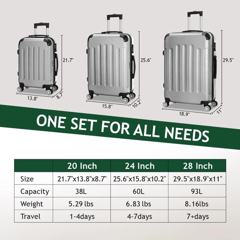 3 Piece Nested Spinner Suitcase Luggage Set With TSA Lock