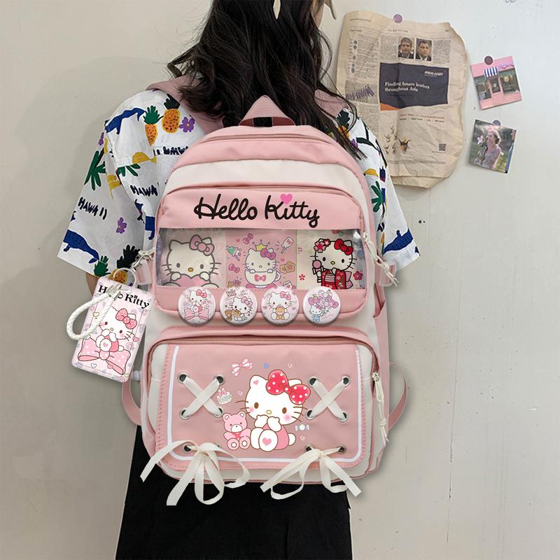 Cartoon Backpack Hello Kitty Backpack with Cute Accessories,Ita Bag Laptop Bag Backpack Daypack for Womens