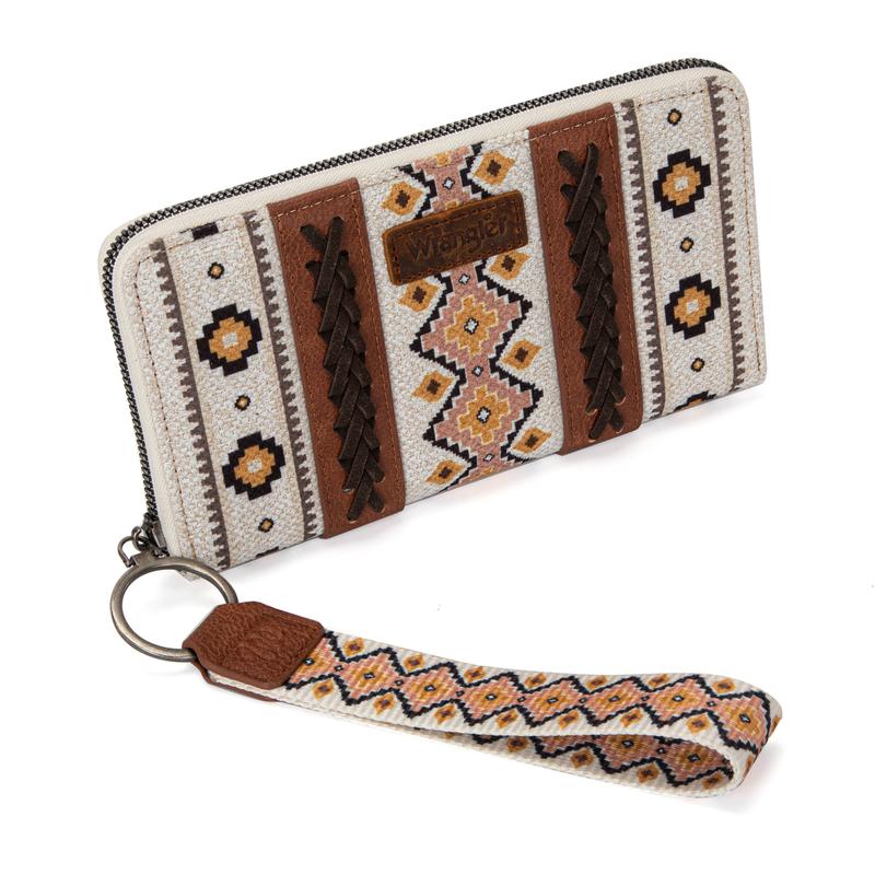 Wrangler Full Size Wallet Purse for Women Western Aztec Clutch Wristlet Wallet with Credit Card Holder