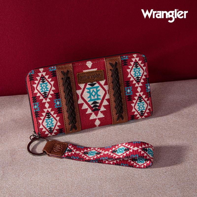 Wrangler Full Size Wallet Purse for Women Western Aztec Clutch Wristlet Wallet with Credit Card Holder