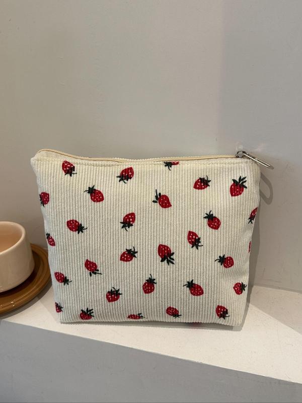 Strawberry Pattern Makeup Bag, Casual Versatile Storage Bag, Zipper Makeup Organizer Pouch, Multi-functional Storage Bag for Travel & Daily Use