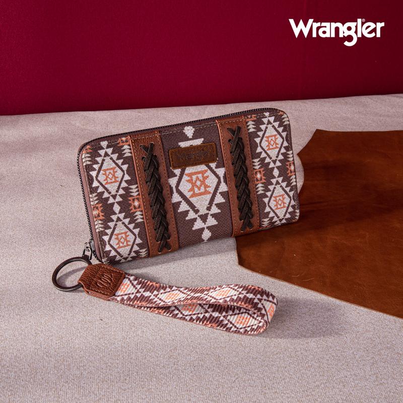 Wrangler Full Size Wallet Purse for Women Western Aztec Clutch Wristlet Wallet with Credit Card Holder