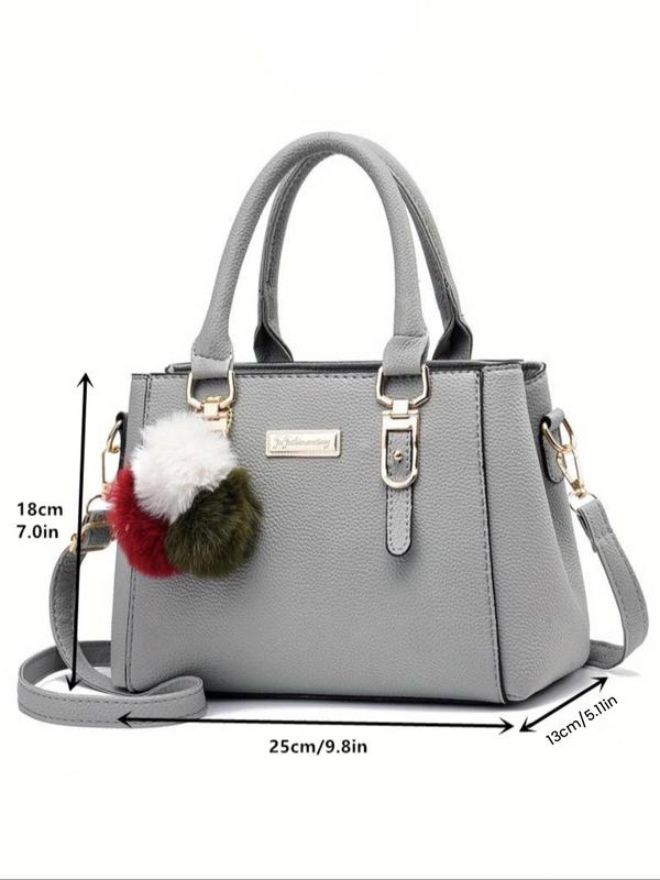 Women's Elegant Square Designer Handbags, Fashion Letter Label Zipper Handbag, Casual Shopping & Travel Shoulder Crossbody Bag, with Pom Pom Charm for Back To School, Fall Outfits, Fall Freshness