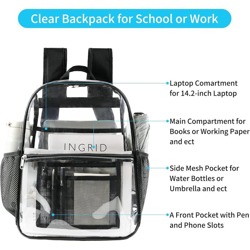 Clear Backpack Heavy Duty, See Through Backpack Transparent Bag for Girls &Boys, Clear School Backpack for College, Sports, Work(Medium)