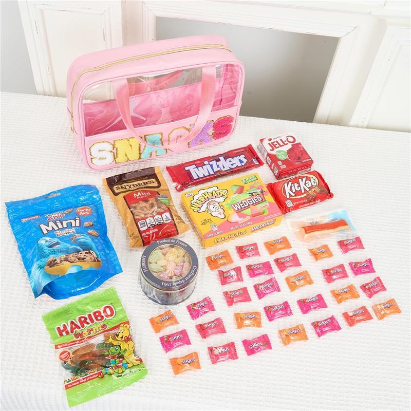 Clear Snack Pouch with Chenille Letter Patch for Traveling Women, Preppy Cosmetic Bag with Zipper - Colorful, Organiser