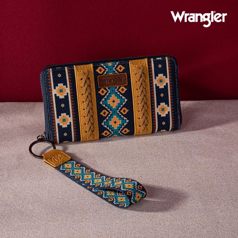 Wrangler Full Size Wallet Purse for Women Western Aztec Clutch Wristlet Wallet with Credit Card Holder