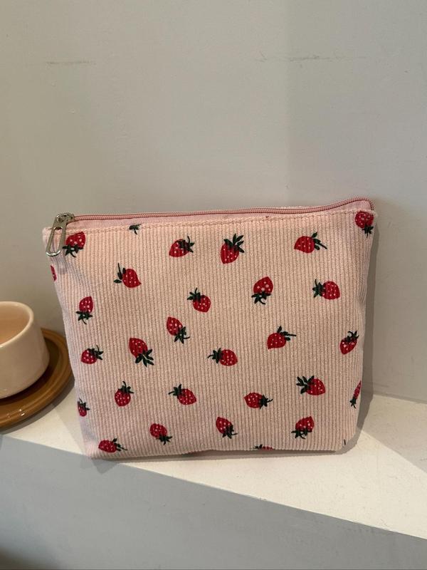 Strawberry Pattern Makeup Bag, Casual Versatile Storage Bag, Zipper Makeup Organizer Pouch, Multi-functional Storage Bag for Travel & Daily Use