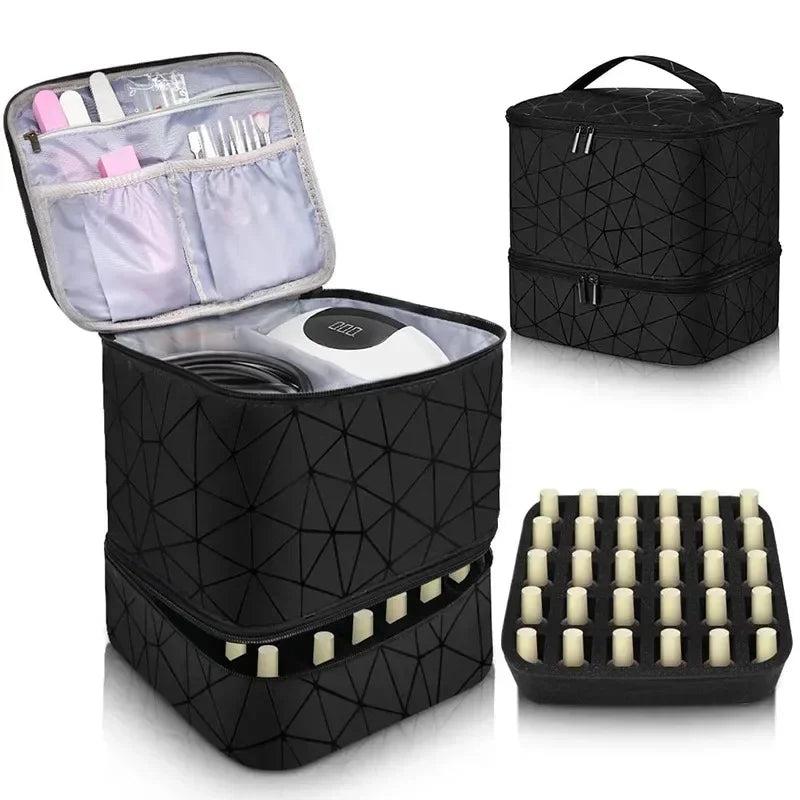 1 2 Layers Essential nail kit and tool Bag 30 Bottles Portable Nail Polish Storage Bag Cosmetic Large Handbag Organizer with Handle for Travel boho  makeup trendy  makeup quilted  makeup makeup storage