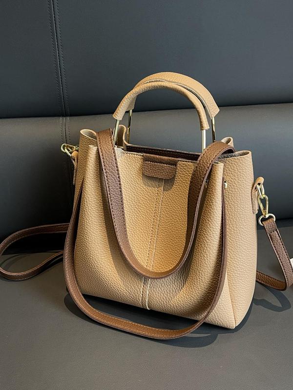 Women's Fashionable Solid Color Bucket Bag, Casual Versatile Zipper Shoulder Crossbody Bag for Daily Used, Trendy High-quality Daily Commuting Bag