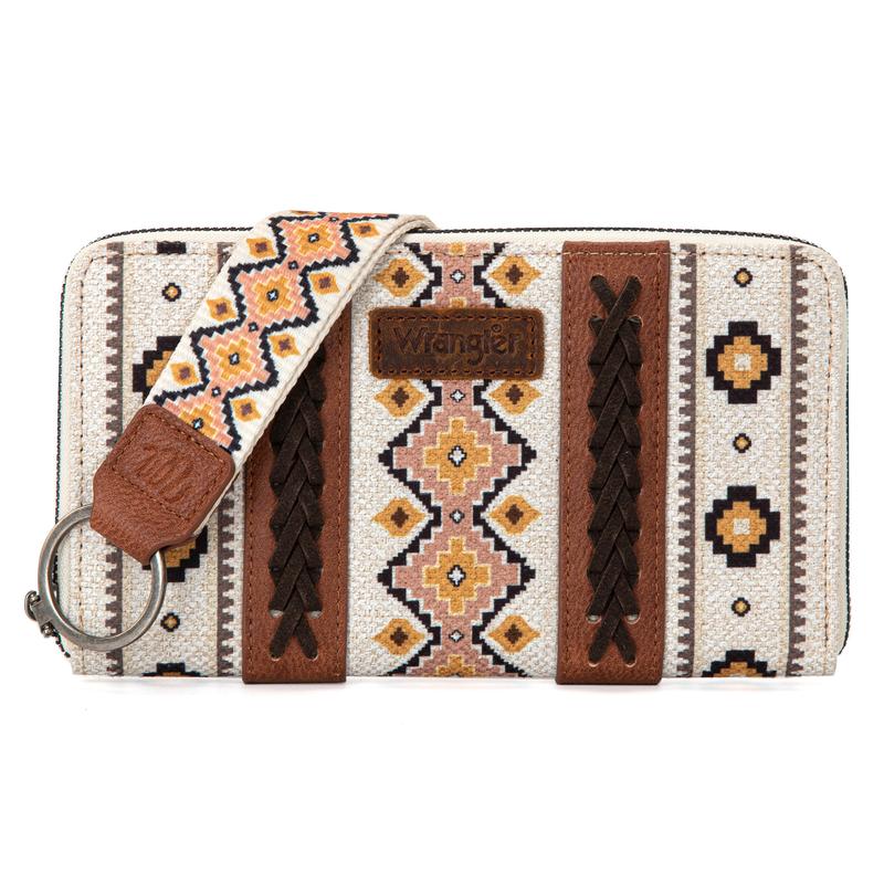 Wrangler Full Size Wallet Purse for Women Western Aztec Clutch Wristlet Wallet with Credit Card Holder