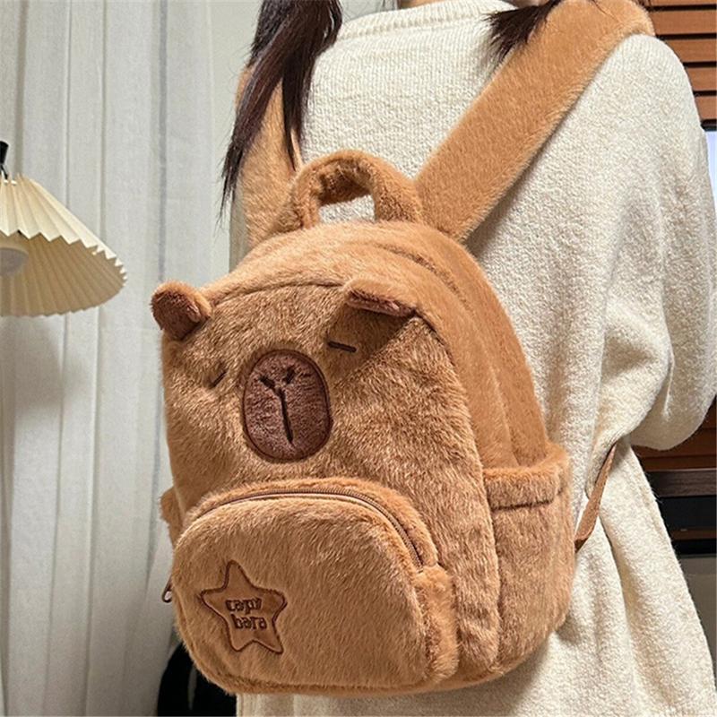 Cartoon Cute Capybara Backpack Kawaii Fuzzy Backpack Multifunction Plush Bookbag Capybara Durable Casual Bag -11.8