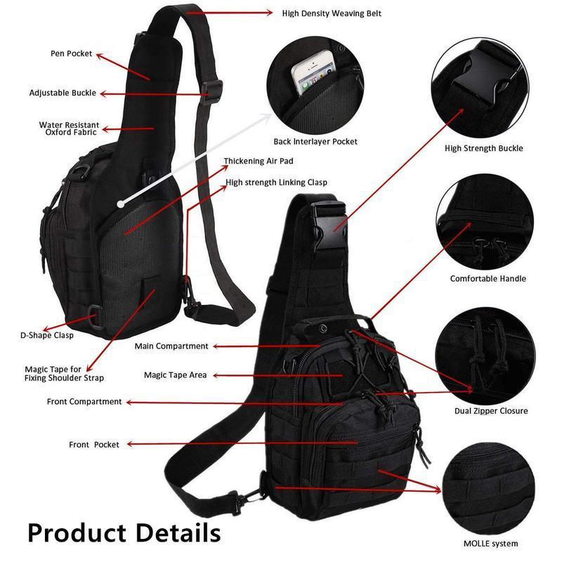 Tactical Shoulder Sling Bag Small Outdoor ChestPack for Men Traveling, Trekking, Camping, RoverSling Daypack Black 