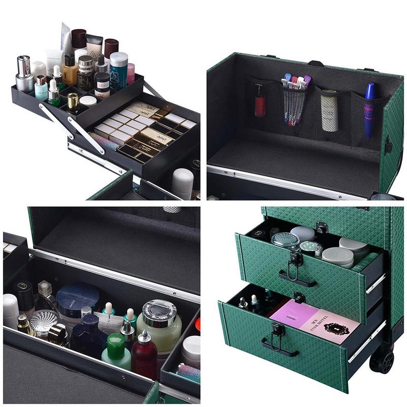 Yescom Rolling Makeup Case with Drawers Nail Organizer