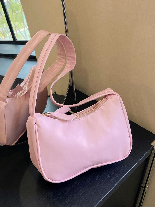 Women's Solid Color Shoulder Bag, Fashionable PU Leather Zipper Shoulder Bag for Daily Used, Casual Trendy Versatile High-quality Daily Commuting Bag