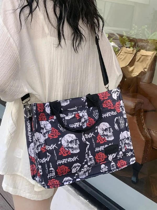 Fashion All Over Print Patched Design Everything Tote Bag, Casual Versatile Large Capacity Handbag for Work & Daily & Back To School, Work Tote Bag for Summer 2024