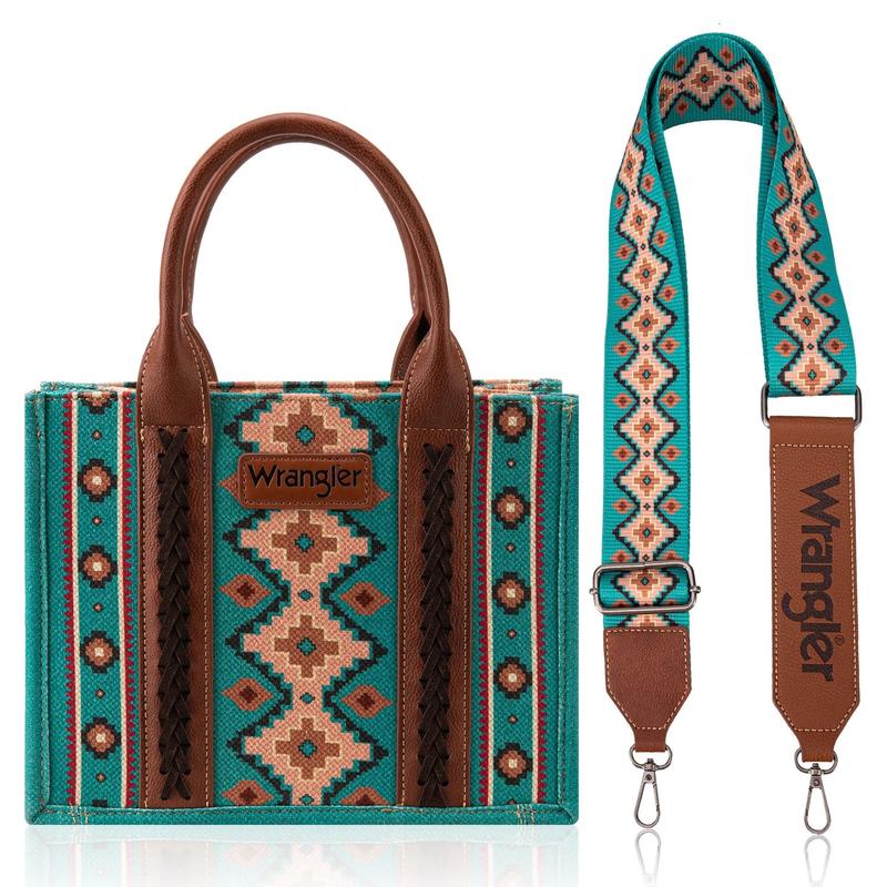 Wrangler Southwestern Print Small Canvas Crossbody - Turquoise