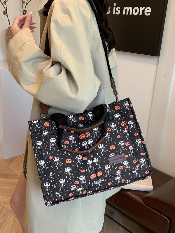 Fashion All Over Print Patched Design Everything Tote Bag, Casual Versatile Large Capacity Handbag for Work & Daily & Back To School, Work Tote Bag for Summer 2024