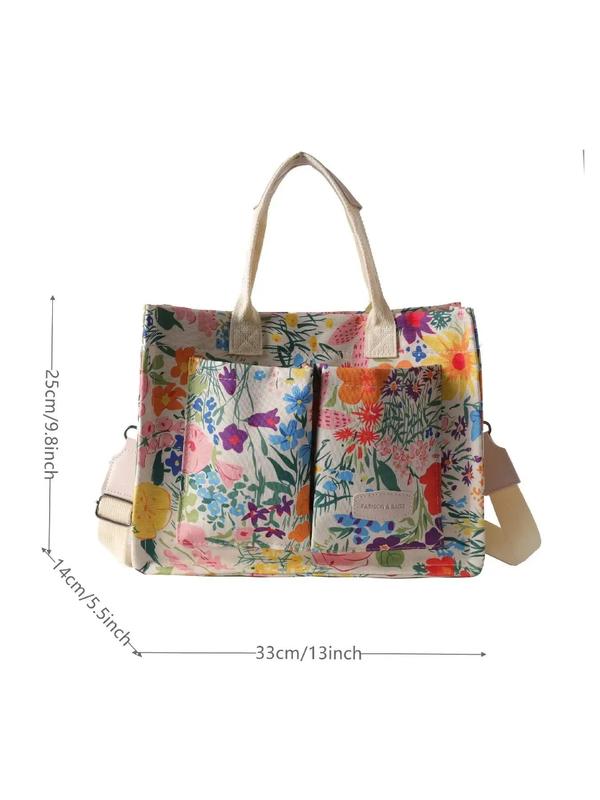 Fashion All Over Print Patched Design Everything Tote Bag, Casual Versatile Large Capacity Handbag for Work & Daily & Back To School, Work Tote Bag for Summer 2024