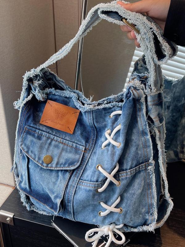 Women's Fashionable Denim Crossbody Bag, Casual Versatile Shoulder Bag for Daily Used, Trendy All-match Commuter Bag, Girl Fashion Shopping Bag