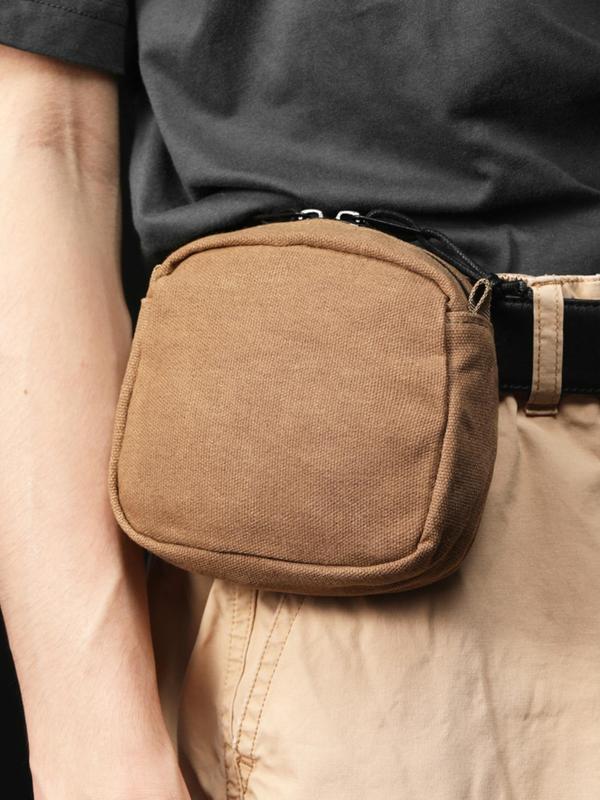 Men's Canvas Waterproof Waist Bag, Casual Solid Color Zipper Belt Bag for Daily Used, Outdoor Belt Pouch for Men Women Edc Pouch, Waist Pack for Hiking