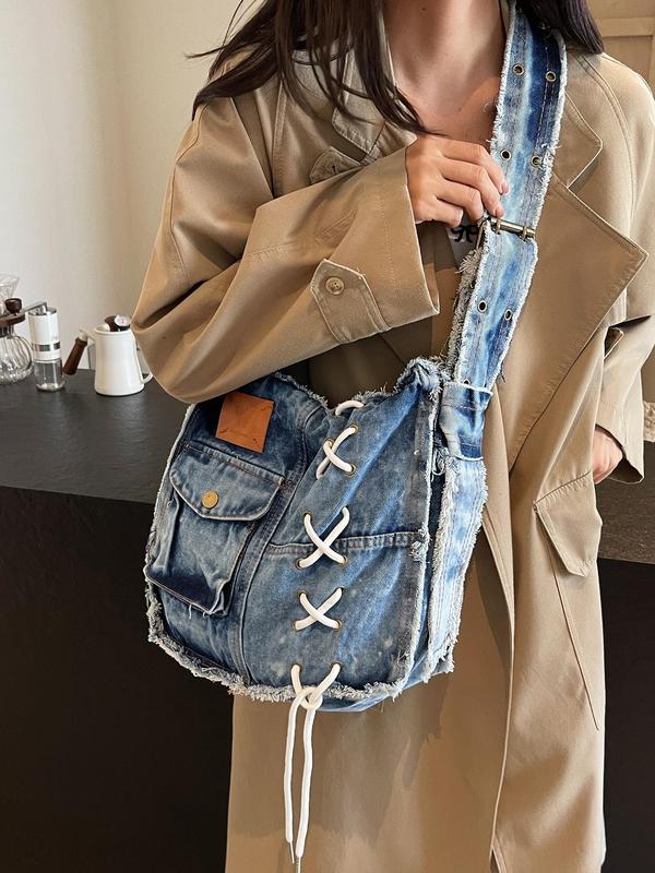 Women's Fashionable Denim Crossbody Bag, Casual Versatile Shoulder Bag for Daily Used, Trendy All-match Commuter Bag, Girl Fashion Shopping Bag