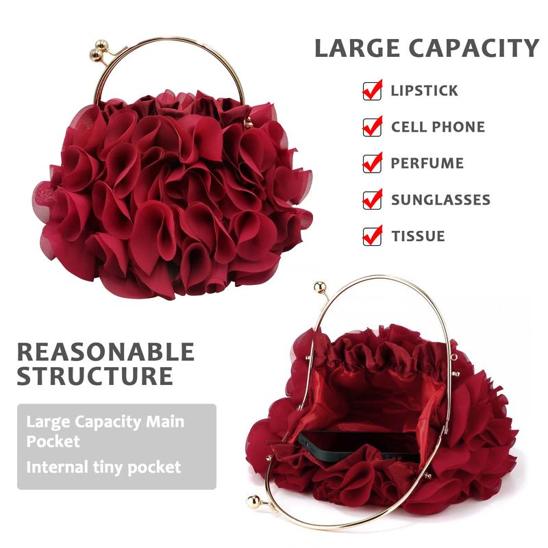 LAKSMI Women Floral Evening Bag,Elegant Flower design Clutch bag,Fashion Chain Strap Crossbody Bag for Banquet & Wedding Party