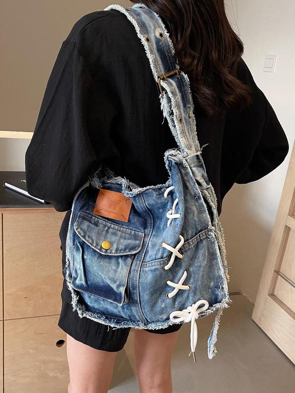 Women's Fashionable Denim Crossbody Bag, Casual Versatile Shoulder Bag for Daily Used, Trendy All-match Commuter Bag, Girl Fashion Shopping Bag