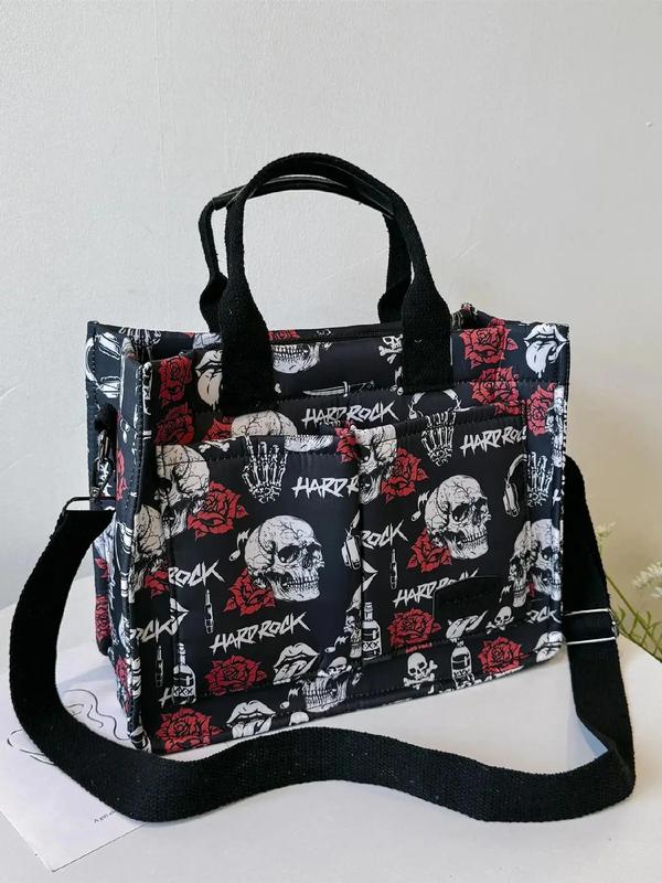 Fashion All Over Print Patched Design Everything Tote Bag, Casual Versatile Large Capacity Handbag for Work & Daily & Back To School, Work Tote Bag for Summer 2024