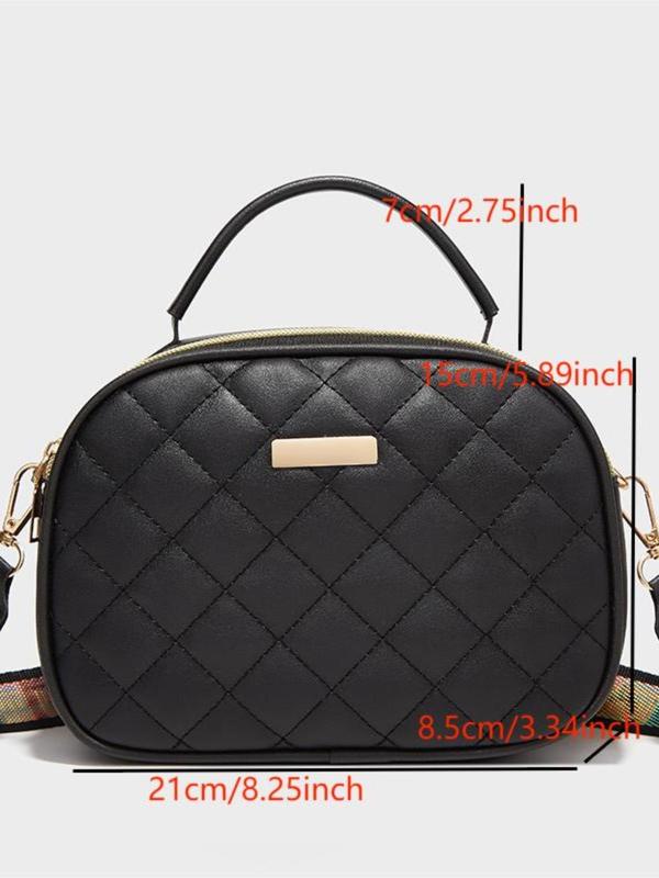 Women's Rhombus Quilted Handbag for Summer, Fashion Shoulder Bag with Letter Embroidered Adjustable Wide Strap & Double Zipper, Casual Pu Leather Crossbody Bag for Daily Used