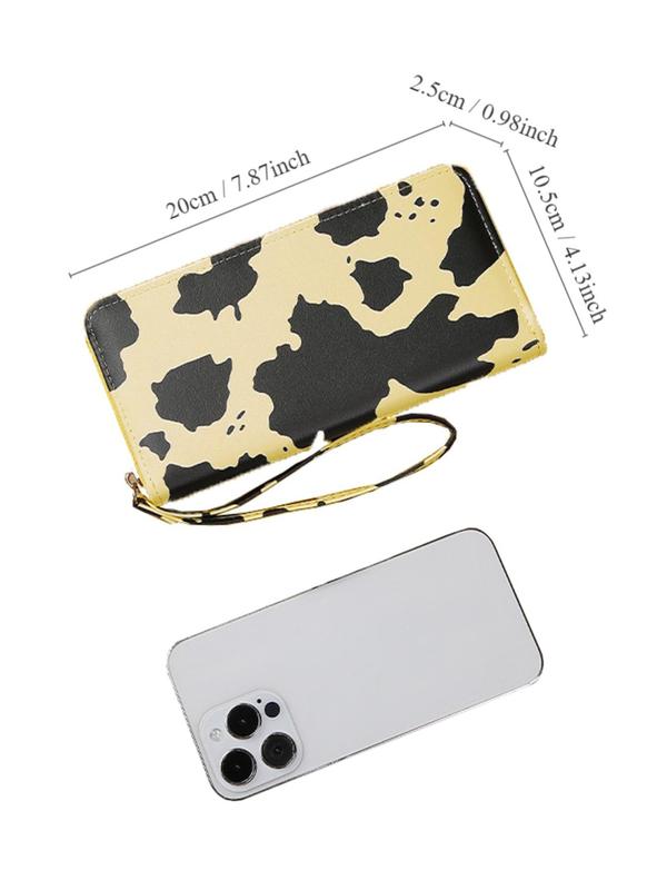 Women's Trendy Matching Cow Print Long Wallet, Casual Zipper Wallet for Daily Used, Simple All-match Wristlet Bag for Women & Girls