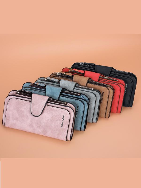 Women's Solid Color Long Wallet, Fashionable Wallet with Multiple Card Slots, Casual Versatile Zipper Wallet for Daily Use