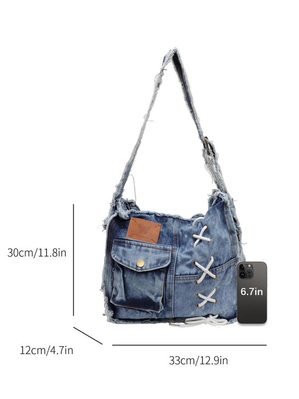 Women's Fashionable Denim Crossbody Bag, Casual Versatile Shoulder Bag for Daily Used, Trendy All-match Commuter Bag, Girl Fashion Shopping Bag