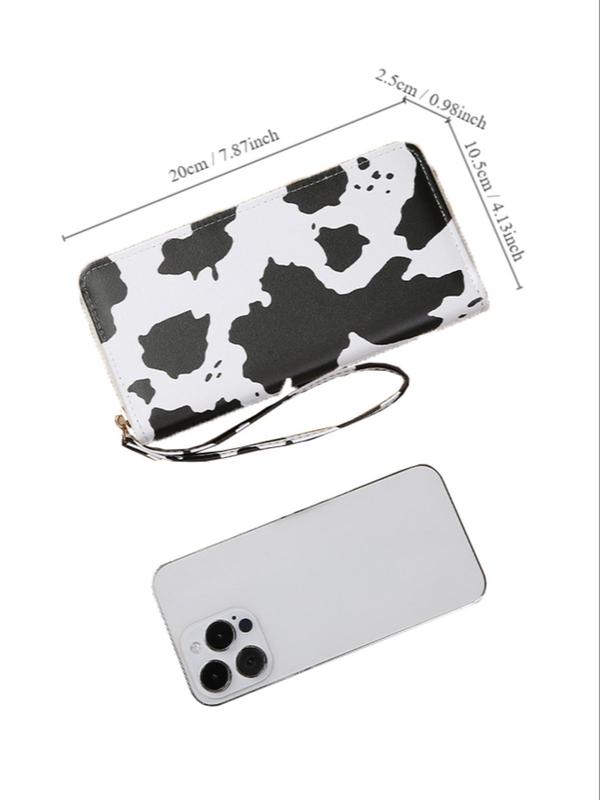 Women's Trendy Matching Cow Print Long Wallet, Casual Zipper Wallet for Daily Used, Simple All-match Wristlet Bag for Women & Girls