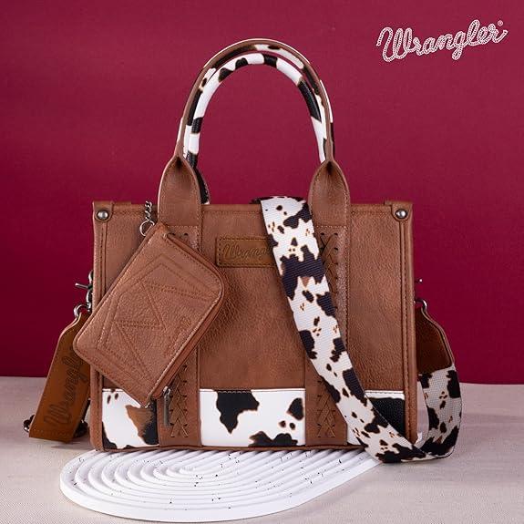 Wrangler Cowprint Medium Tote Bags for Women &Card Holder Wallet 2Pcs Set