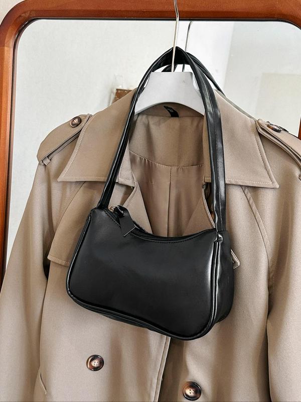 Women's Solid Color Shoulder Bag, Fashionable PU Leather Zipper Shoulder Bag for Daily Used, Casual Trendy Versatile High-quality Daily Commuting Bag