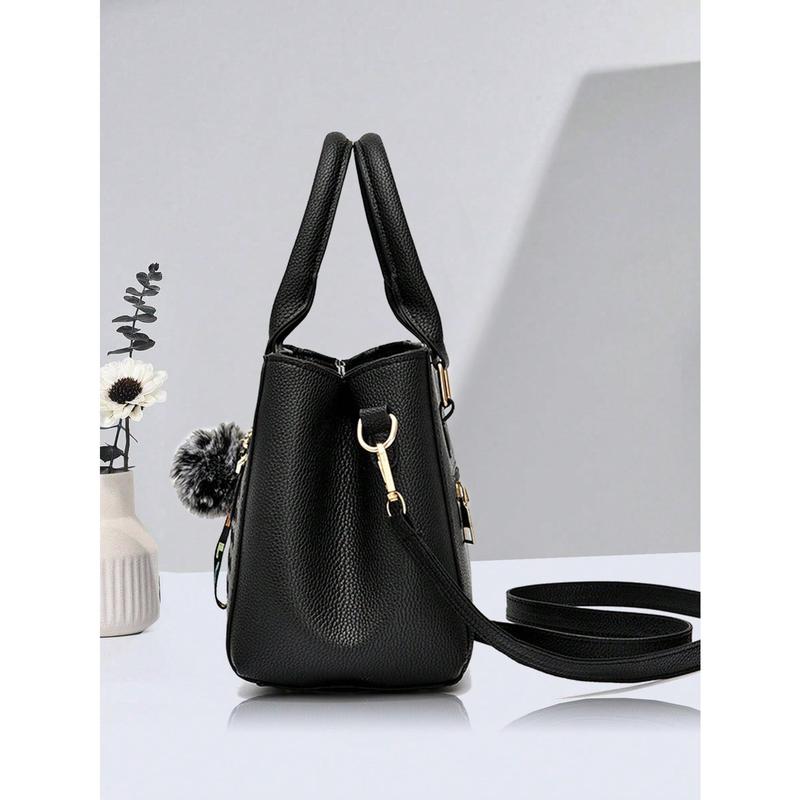 New Shoulder Handbag With Fur Ball Pendant, Casual Style, Mother's Day Gift For Mom, Must-Have For Mom, Perfect For Office, College, Work, Business, Commuting, Outdoor, Travel, Outing