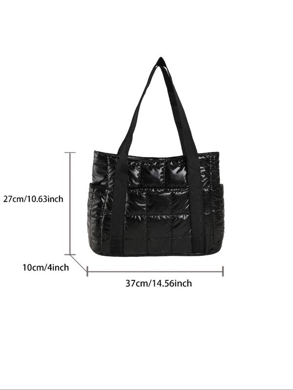 Women's Solid Color Quilted Puffer Tote Bag, Fashionable Large Capacity Shoulder Bag for Daily Commute, Casual Trendy Versatile High-quality Daily Commuting Bag