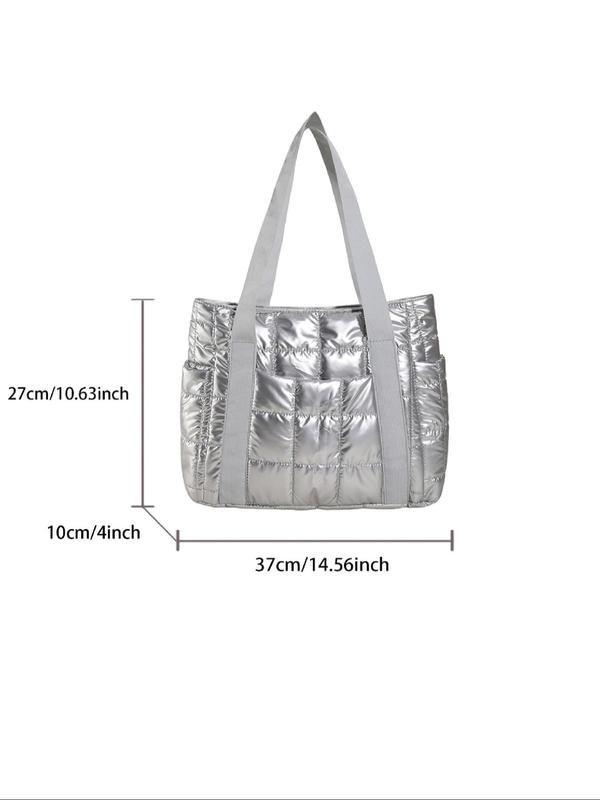 Women's Solid Color Quilted Puffer Tote Bag, Fashionable Large Capacity Shoulder Bag for Daily Commute, Casual Trendy Versatile High-quality Daily Commuting Bag