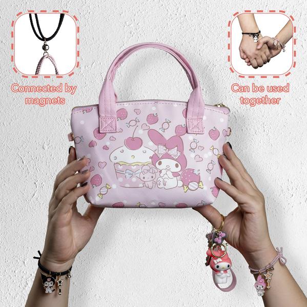 Shoulder Bag with Keychain and Two Magnetic Bracelets for Friends Cute Anime Wallet. Cute bag for women, girls, teenagers. Great gift.