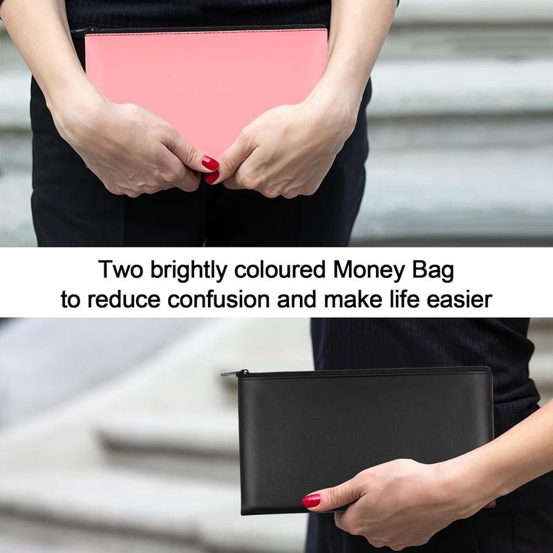 2  Money Bag 11x6.1, Safe Durable Money Bags with Zipper for  ,   Bag PU Leather Money Pouch,  Bags with Zipper for Checks, , Bills, Receipts, Tool Storage