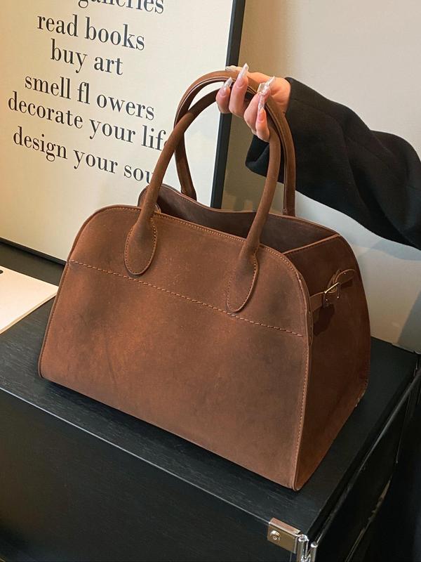 Women's Elegant Solid Color Suede Tote Bag, Fashionable Large Capacity Shoulder Bag for Work, Casual Trendy Versatile High-quality Daily Commuting Bag