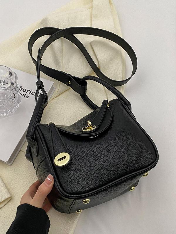 Women's Solid Color Bucket Bag, Fashionable PU Leather Crossbody Bag with Adjustable Strap, Casual Versatile Shoulder Bag for Daily Used